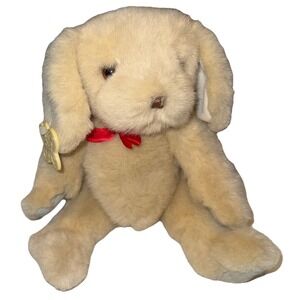 Vintage Russ Berrie Poseable Puppy Dog Plush  Satin Bow – Original Tags Attached